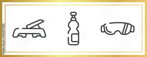 adventure sports outline icons set. linear icons sheet included fitness step, isotonic, sport sunglasses vector.