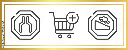 traffic signs outline icons set. linear icons sheet included narrow, add button, descending vector.