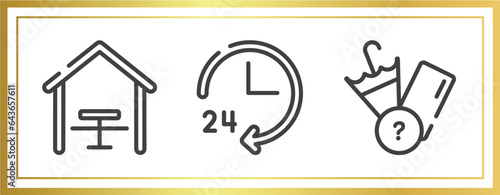 pictograms outline icons set. linear icons sheet included eatery, 24 hours service, lost items vector.