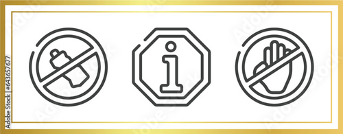 indications outline icons set. linear icons sheet included no littering, information, no arms vector.