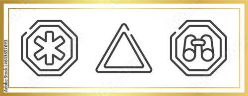indications outline icons set. linear icons sheet included phary, any bleach, site seeing place vector.