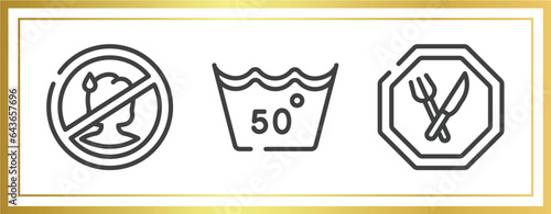 indications outline icons set. linear icons sheet included sick people not allowed, 50 degree laundry, restaurant vector.