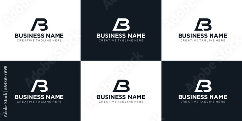 Set of creative monogram letter A B logo design line simple