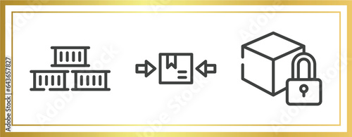 lineal logistic outline icons set. linear icons sheet included containers, use clamps, locked pack vector.