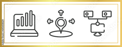 general outline icons set. linear icons sheet included info chart, coordinate, bpm vector.