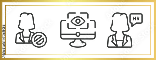 general outline icons set. linear icons sheet included impeachment, computer vision, hr manager vector.