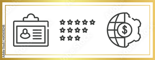 seo and marketing outline icons set. linear icons sheet included credential, ratings, finances vector.