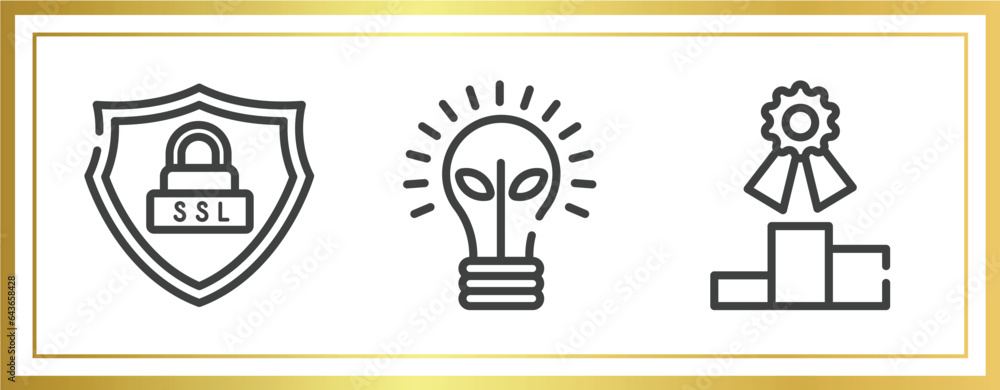 media advertising outline icons set. linear icons sheet included ssl, ecological lightbulb, competitive vector. media advertising outline icons set. linear icons sheet included ssl, ecological lightbulb, competitive vector.