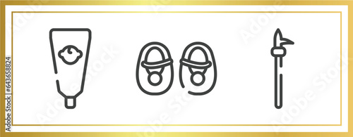 emergencies outline icons set. linear icons sheet included baby cream, baby shoes, pike pole vector.