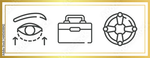 emergencies outline icons set. linear icons sheet included eyelid, organ container, life saver vector.