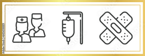 health outline icons set. linear icons sheet included two nurses, serum bag, null vector.