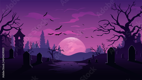 Leinwand Poster Purple Halloween cemetery poster