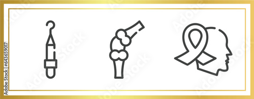 world cancer awareness outline icons set. linear icons sheet included periodontal scaler, knee, hope vector.