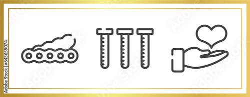 blood donation outline icons set. linear icons sheet included soy, blood sample, donator vector.