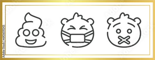 emoji outline icons set. linear icons sheet included poo emoji, sick emoji, muted vector.