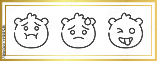 emoji outline icons set. linear icons sheet included nauseated emoji, downcast with sweat emoji, crazy vector.