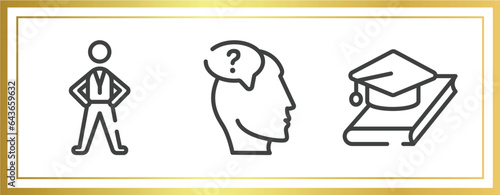university outline icons set. linear icons sheet included pe teacher, doubt, thesis vector.