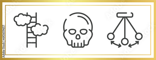 physics chemistry outline icons set. linear icons sheet included ascend, anthropology, pendulum vector.