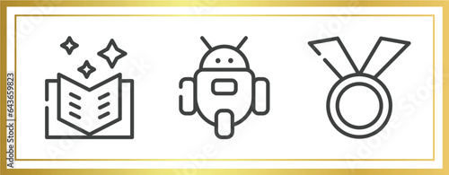 learning outline icons set. linear icons sheet included book of fairy tales, , medals vector.