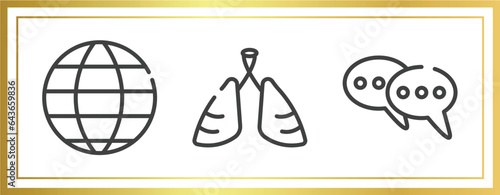 outline icons set. linear icons sheet included world, pneumonia, consult vector.