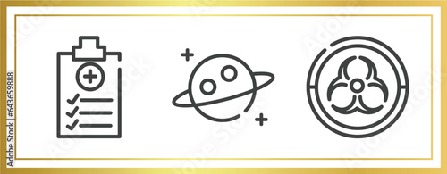 outline icons set. linear icons sheet included medical report, planet, outbreak vector.