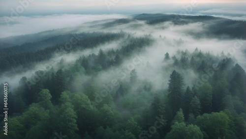 A aerial view of fogy forest