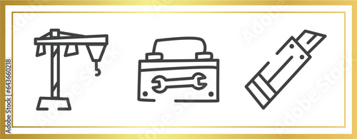 do it yourself outline icons set. linear icons sheet included construction hand drawn sketch, toolbox hand drawn tool, paper cutter vector.