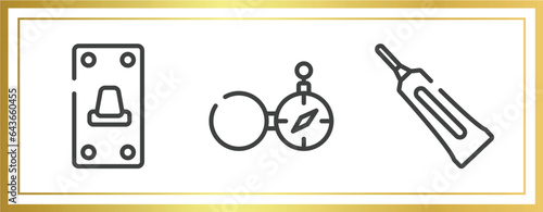 plumber outline icons set. linear icons sheet included switch on, open compass, caulk vector.