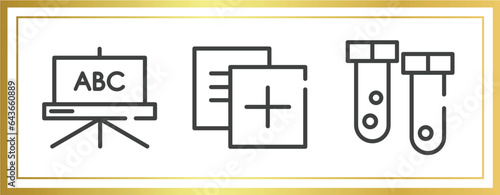 learning outline icons set. linear icons sheet included blackboard, duplicate, test tubes vector.