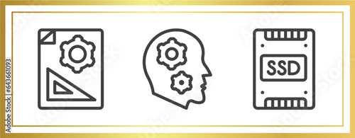 hardware outline icons set. linear icons sheet included prototyping, thought, ssd vector.