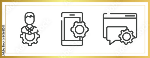 ways to contact us outline icons set. linear icons sheet included technical specialist, smarphone tings, online help vector.