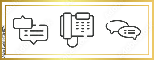 chatting outline icons set. linear icons sheet included chat bubble with ellipsis, business phone, speech bubble with ellipsis vector.