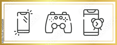 smartphones outline icons set. linear icons sheet included phone, ps4 gamepad, alarm phone vector.