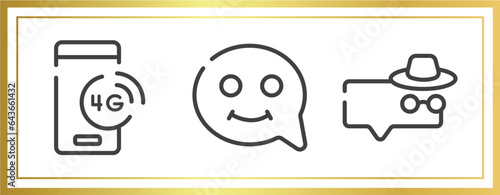 discussion outline icons set. linear icons sheet included 4g technology, smiles, anonymous message vector.