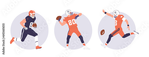 Isolated round icon composition with american football player playing team sport game match