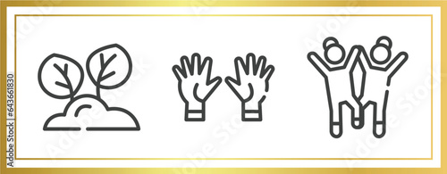charity outline icons set. linear icons sheet included reforestation, voluntary service, happy kids vector.
