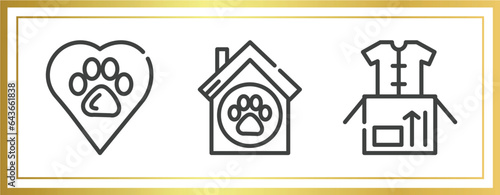 charity outline icons set. linear icons sheet included animal rights, animal shelter, clothes donation vector.