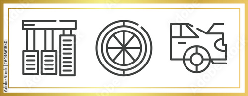 car parts outline icons set. linear icons sheet included car accelerator, car spare wheel, boot vector.
