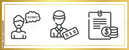 business management outline icons set. linear icons sheet included apology, officer, planing vector.