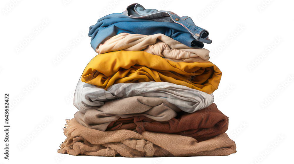 Pile of dirty laundry isolated on white created with Generative AI