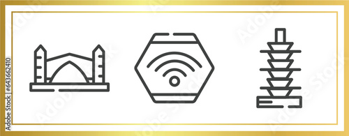 restaurant elements outline icons set. linear icons sheet included stari most, wifi connection, null vector.
