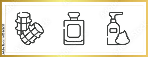 beauty kit outline icons set. linear icons sheet included hair rollers, french perfume bottle, foam hair vector.