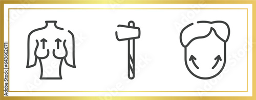 plastic surgery outline icons set. linear icons sheet included mastopexy, ax, genioplasty vector.
