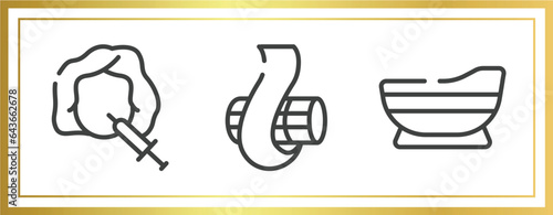 sauna outline icons set. linear icons sheet included mesotherapy, curl, bathtube vector.