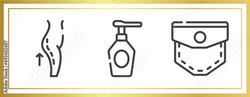 miscellaneous outline icons set. linear icons sheet included lifting, spray bottle, pocket vector.