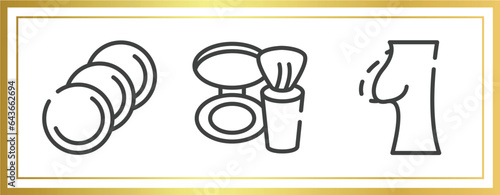 plastic surgery outline icons set. linear icons sheet included cotton discs, blush, nipple vector.