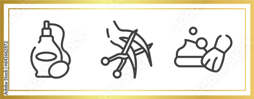 hairdressing and barber outline icons set. linear icons sheet included perfume bottle, haircut, shaving foam vector.