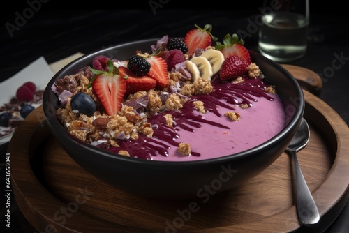 Vibrant acai bowl with fruit and granola., generative IA