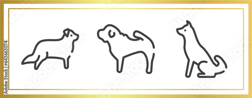dog breeds fullbody outline icons set. linear icons sheet included bernese mountain, shar pei, akitas vector.