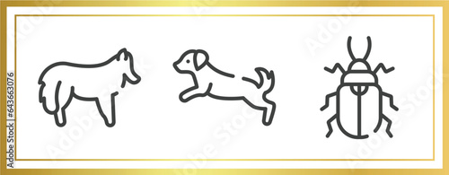 insects outline icons set. linear icons sheet included shetland sheepdog, dog scaping, pollen beetle vector.